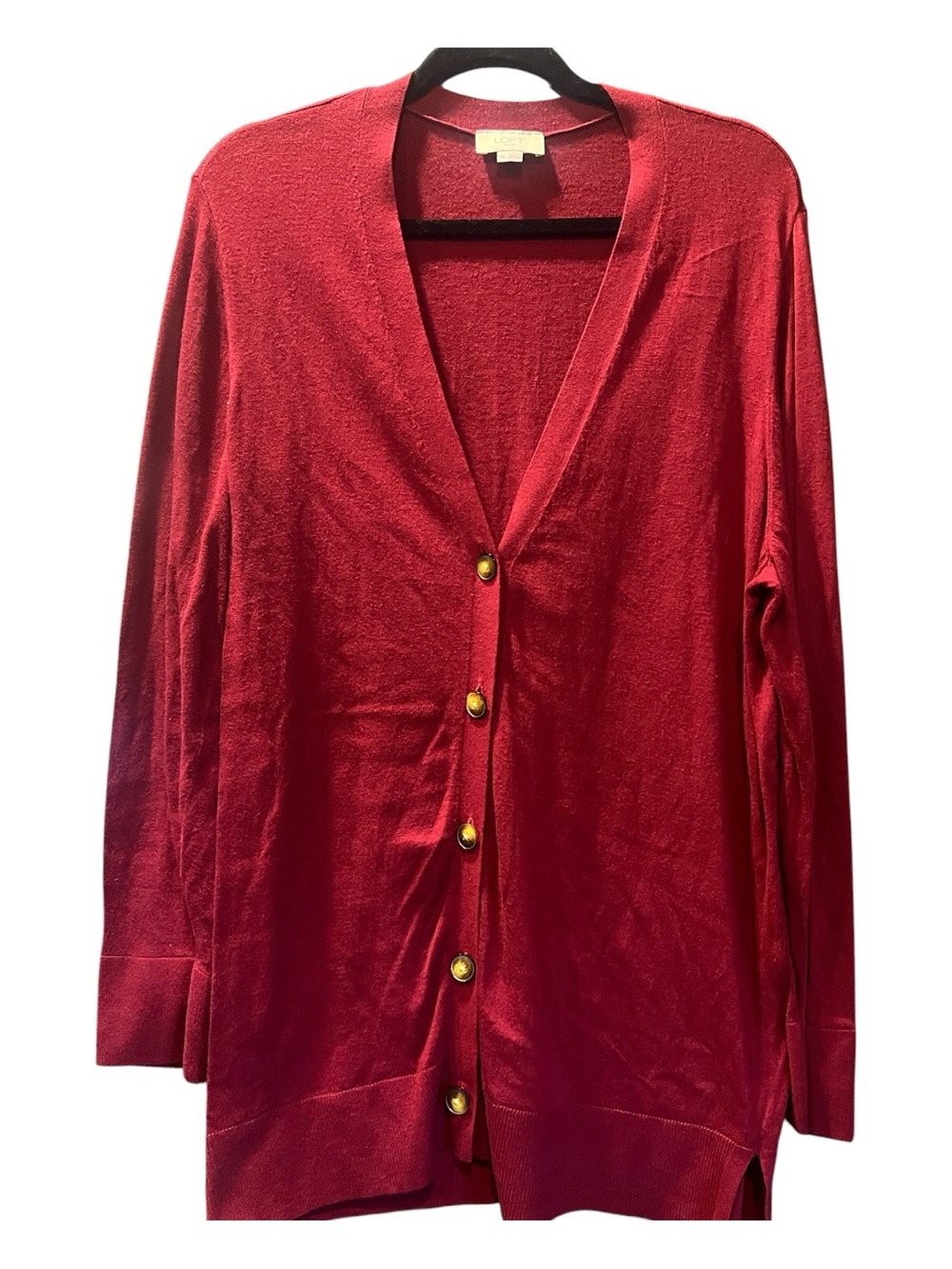 LOFT Burgundy V-Neck Cardigan with Buttons